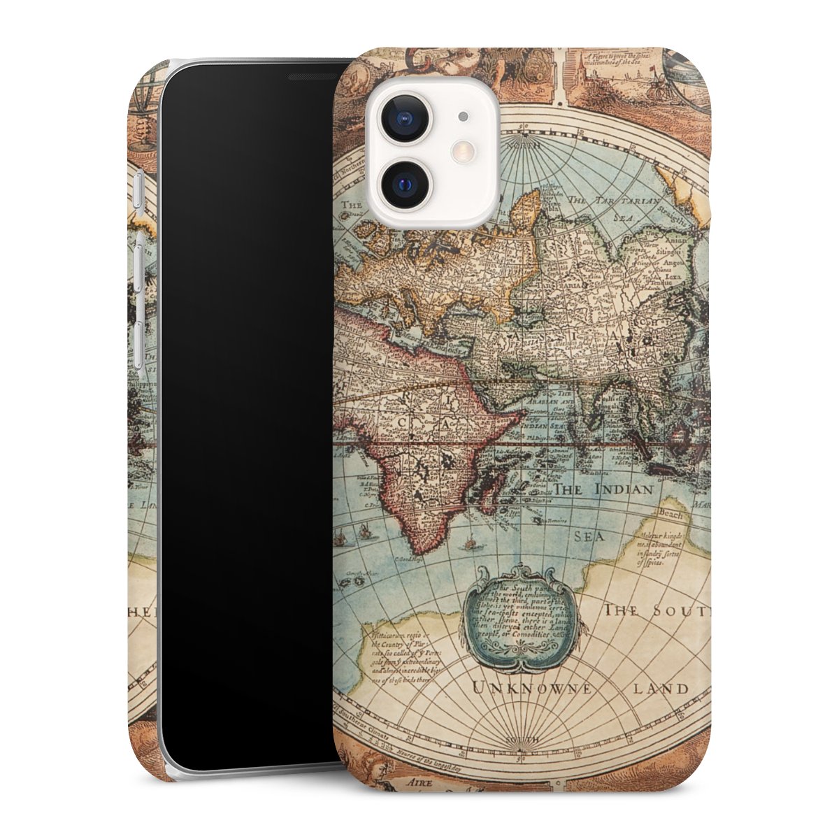 iPhone 12 mini Handy Premium Case Smartphone Handyhülle Schutzhülle glänzend World Map Vintage Map Premium Case