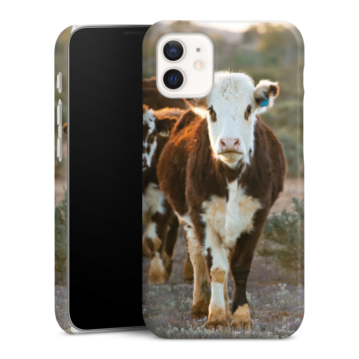 iPhone 12 mini Handy Premium Case Smartphone Handyhülle Schutzhülle glänzend Cow Farmer Calf Premium Case