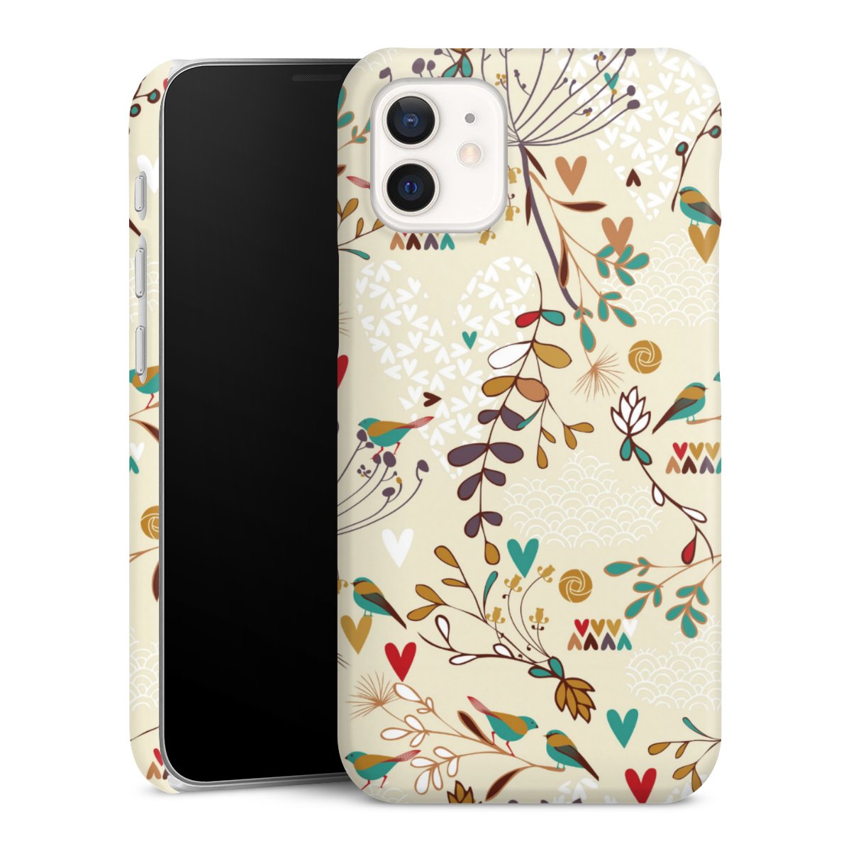 iPhone 12 mini Handy Premium Case Smartphone Handyhülle Schutzhülle glänzend Bird Flowers Retro Premium Case