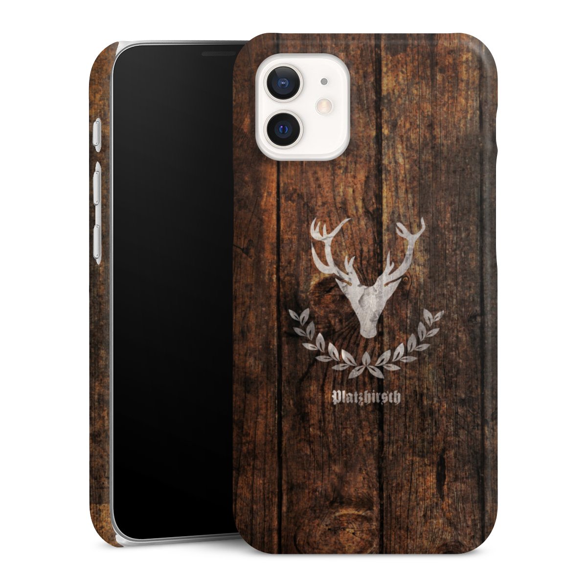 iPhone 12 mini Handy Premium Case Smartphone Handyhülle Schutzhülle glänzend Deer Wood Wooden Look Premium Case