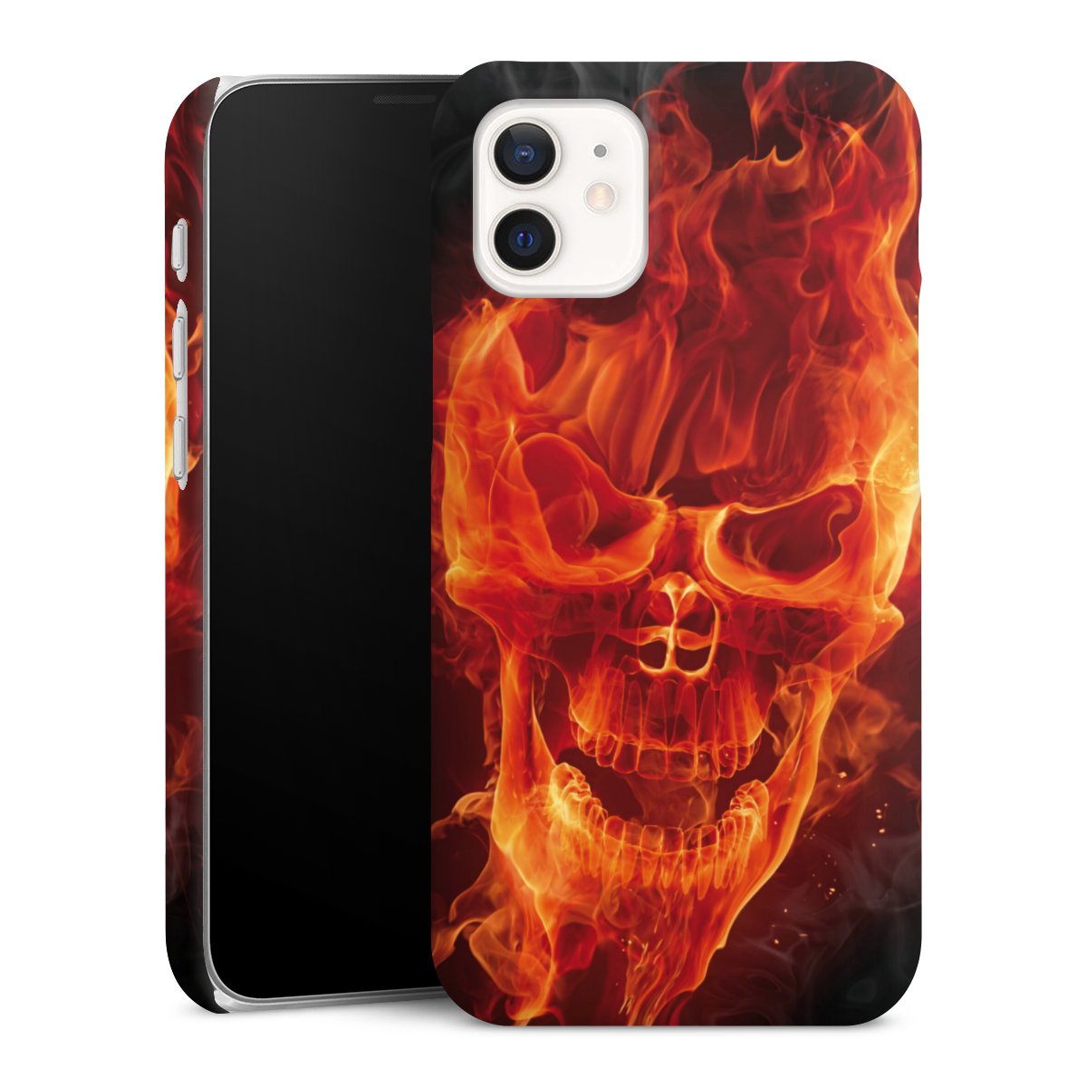 iPhone 12 mini Handy Premium Case Smartphone Handyhülle Schutzhülle matt Totenkopf Skull Fire Premium Case