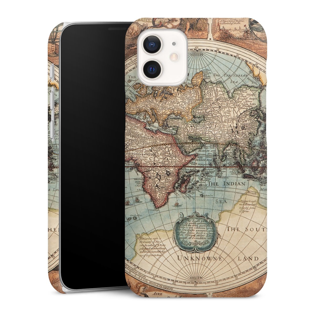 iPhone 12 mini Handy Premium Case Smartphone Handyhülle Schutzhülle matt World Map Vintage Map Premium Case