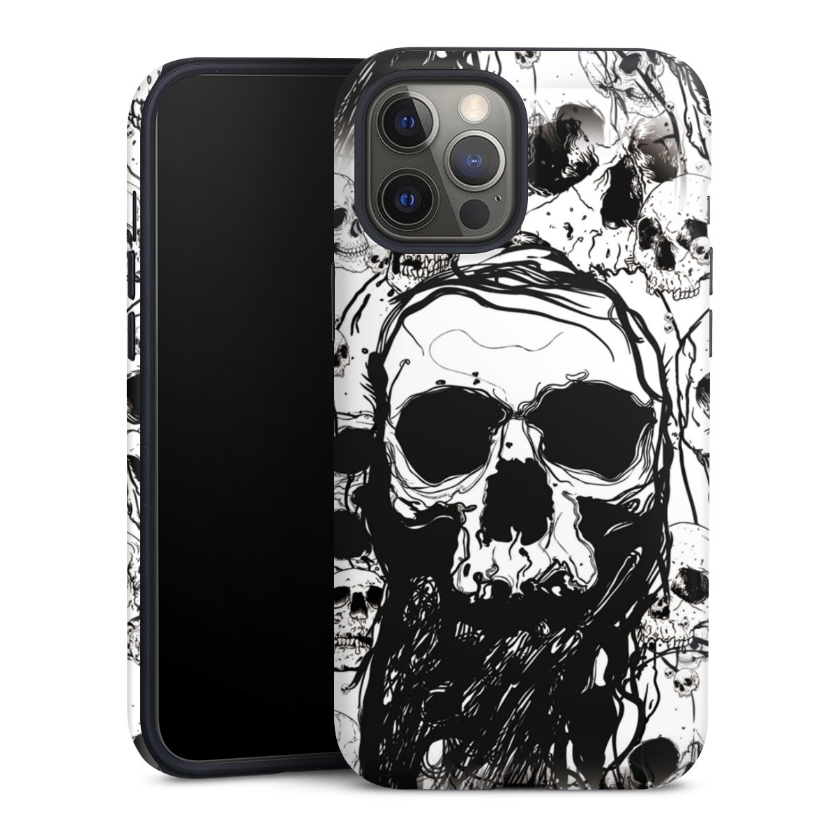 iPhone 12 Pro Handy Panzer Handyhülle robuste Outdoor Hülle Schutzhülle matt Totenkopf Halloween Tough Case