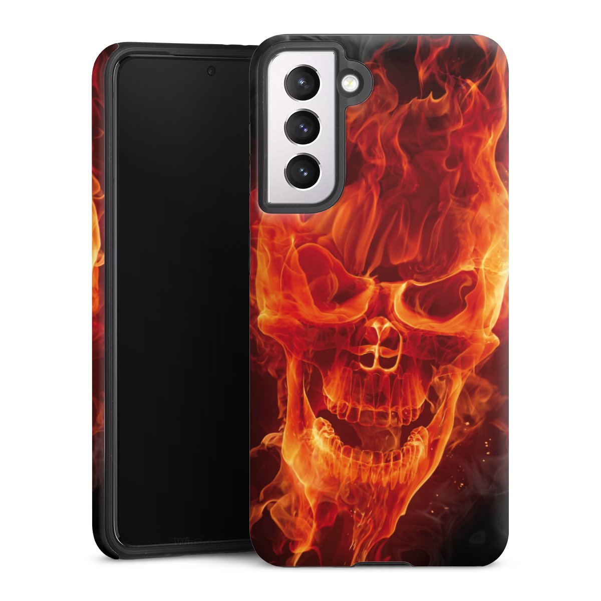 Galaxy S21 5G Handy Panzer Handyhülle robuste Outdoor Hülle Schutzhülle matt Totenkopf Skull Fire Tough Case