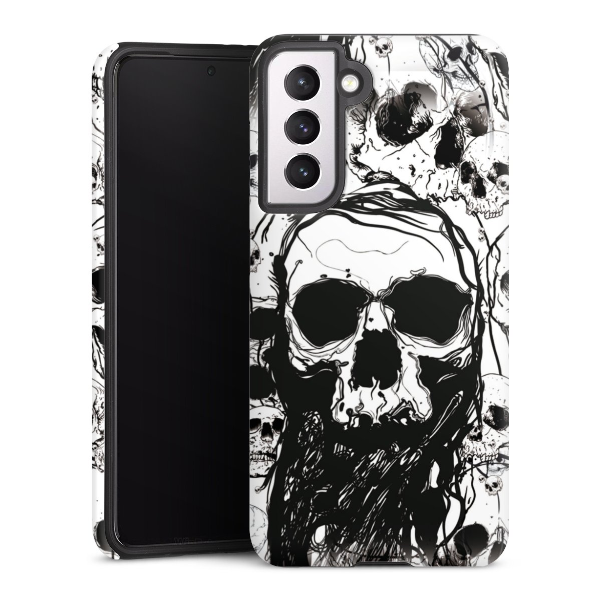 Galaxy S21 5G Handy Panzer Handyhülle robuste Outdoor Hülle Schutzhülle glänzend Totenkopf Halloween Tough Case