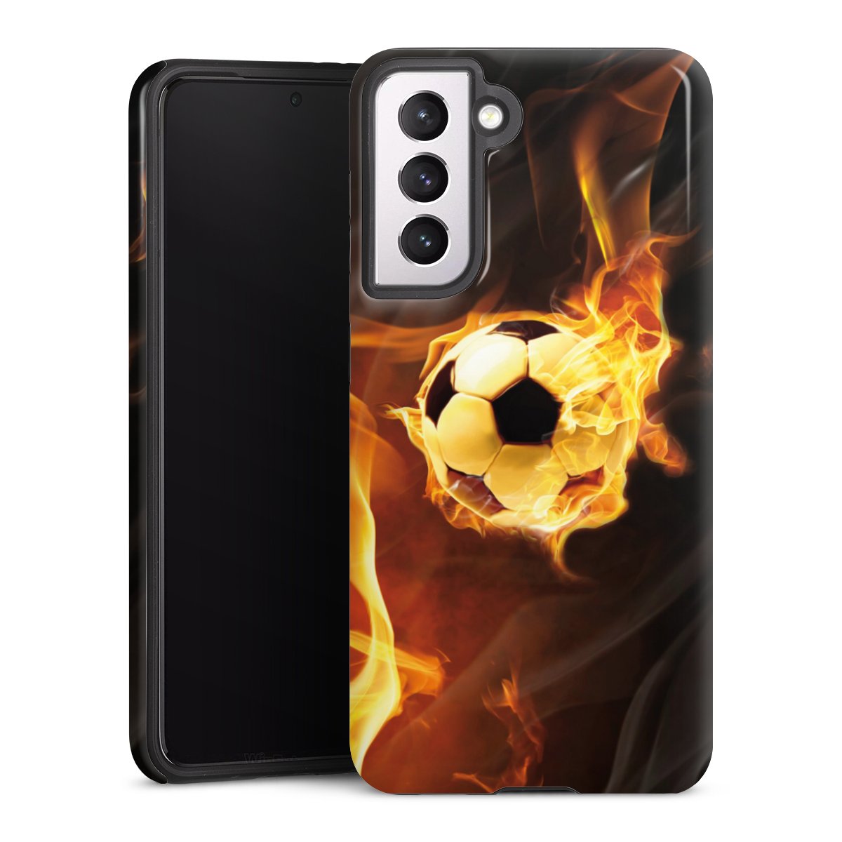 Galaxy S21 5G Handy Panzer Handyhülle robuste Outdoor Hülle Schutzhülle glänzend Ball Fire Soccer Tough Case