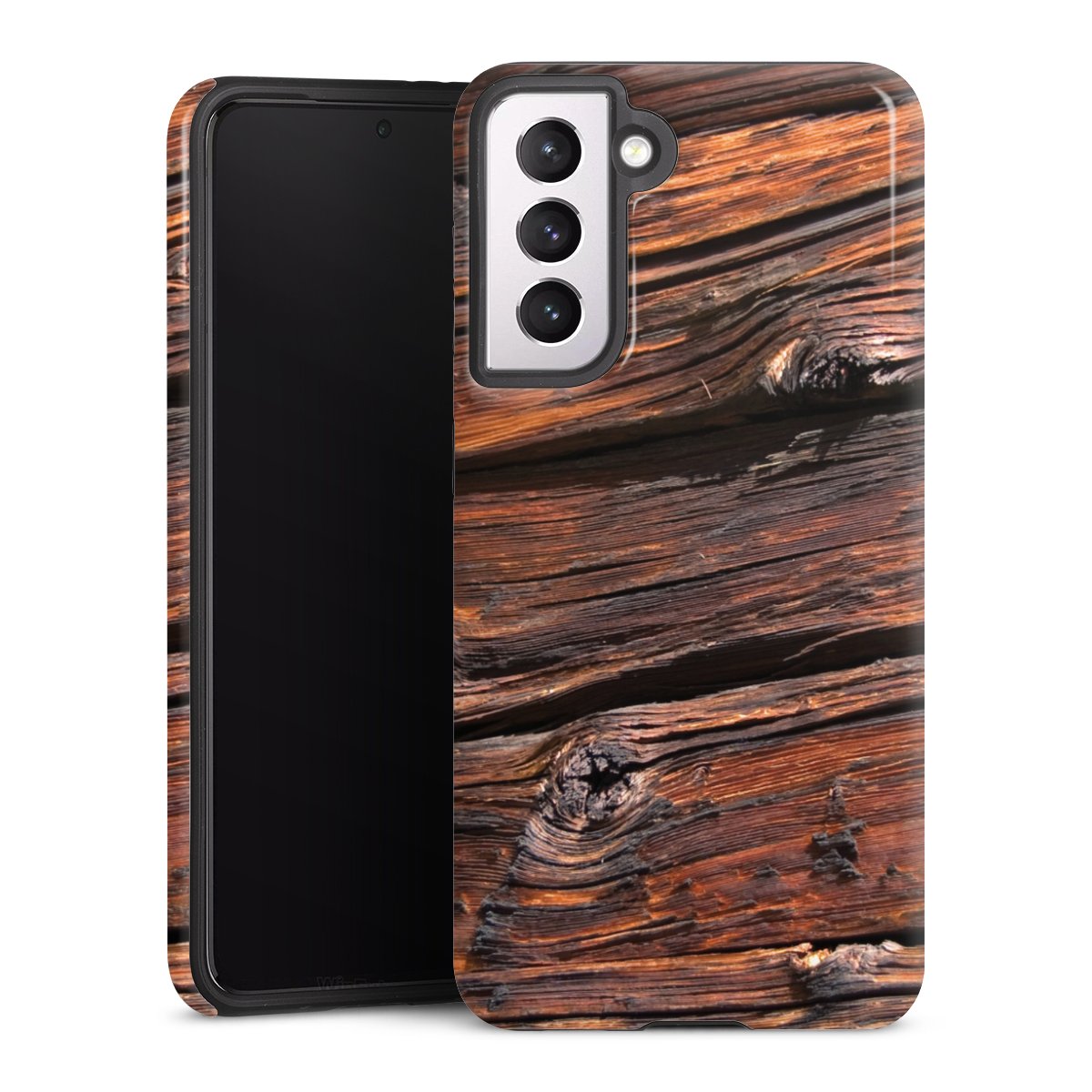 Galaxy S21 5G Handy Panzer Handyhülle robuste Outdoor Hülle Schutzhülle glänzend Beams Wooden Look Wood Tough Case