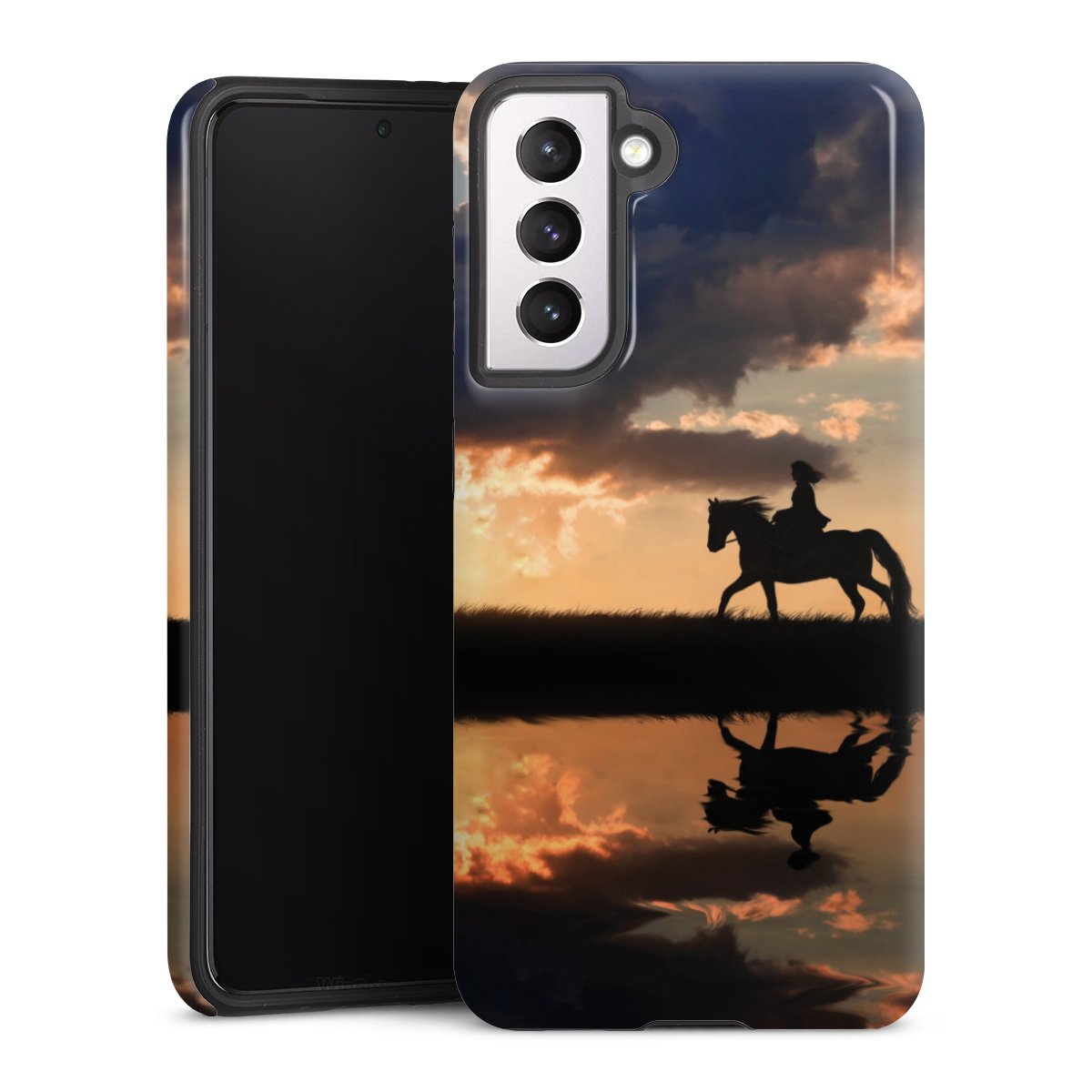 Galaxy S21 5G Handy Panzer Handyhülle robuste Outdoor Hülle Schutzhülle glänzend Horse Sunset Horseback Riding Tough Case