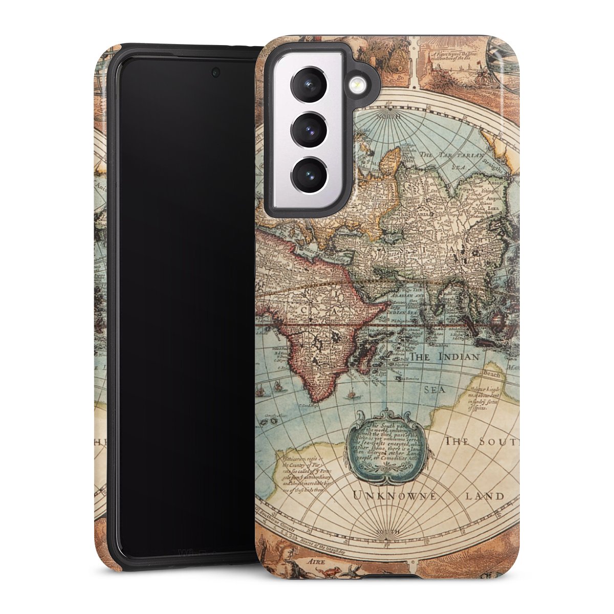 Galaxy S21 5G Handy Panzer Handyhülle robuste Outdoor Hülle Schutzhülle glänzend World Map Vintage Map Tough Case