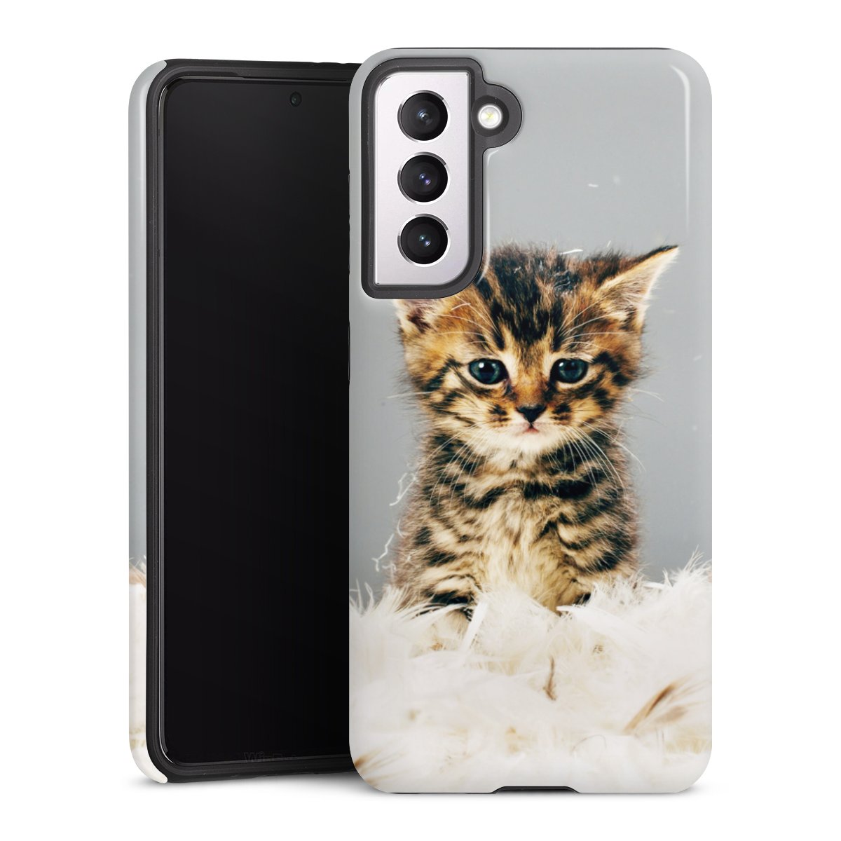 Galaxy S21 5G Handy Panzer Handyhülle robuste Outdoor Hülle Schutzhülle glänzend Cat Feather Pet Tough Case