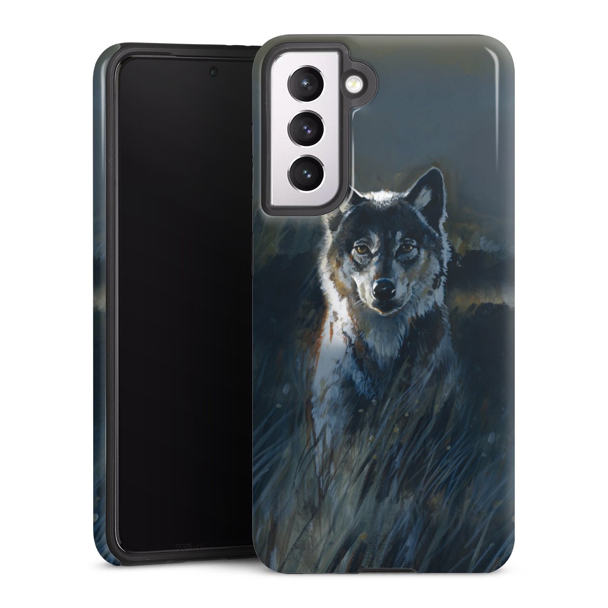 Galaxy S21 5G Handy Panzer Handyhülle robuste Outdoor Hülle Schutzhülle glänzend Nature Wolf Painting Tough Case