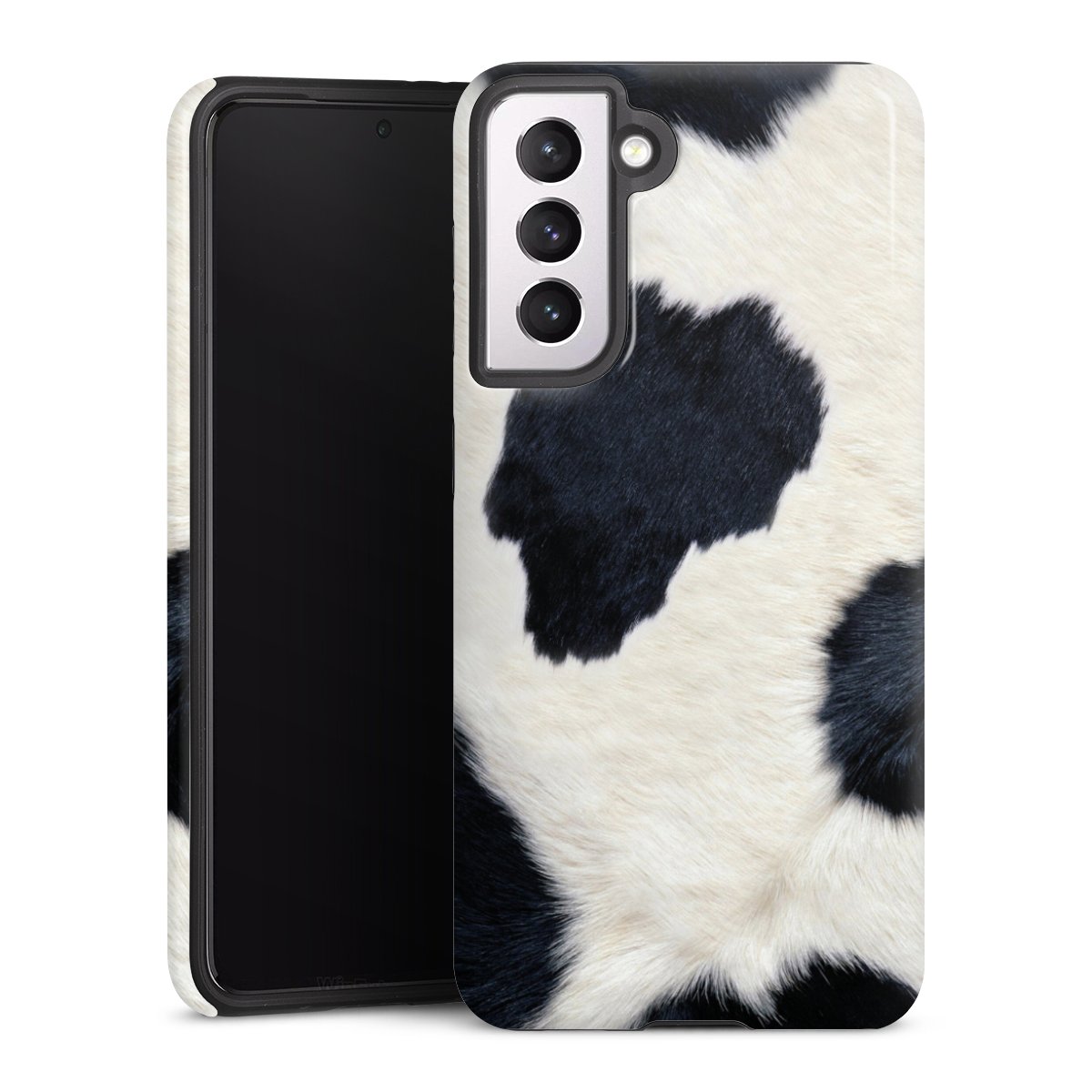 Galaxy S21 5G Handy Panzer Handyhülle robuste Outdoor Hülle Schutzhülle glänzend Animal Look Animal Print Cow Skin Tough Case