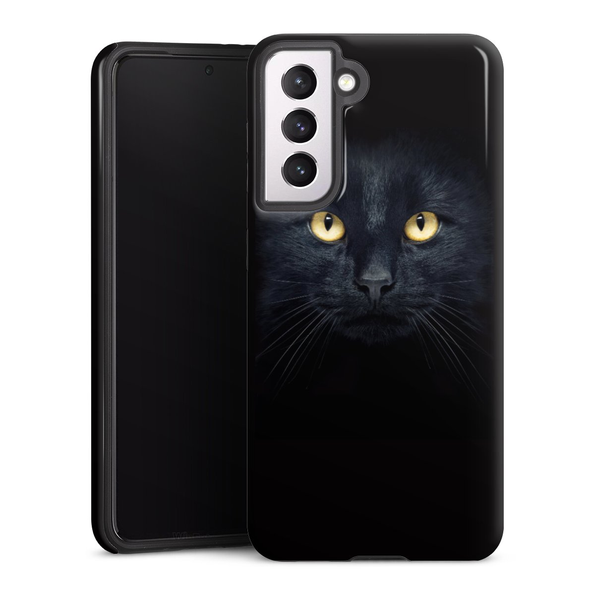 Galaxy S21 5G Handy Panzer Handyhülle robuste Outdoor Hülle Schutzhülle glänzend Eye Cat Black Tough Case