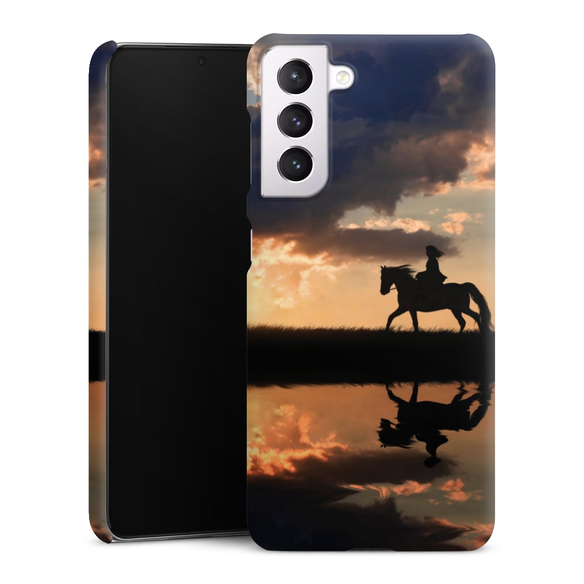 Galaxy S21 5G Handy Premium Case Smartphone Handyhülle Schutzhülle matt Horse Sunset Horseback Riding Premium Case