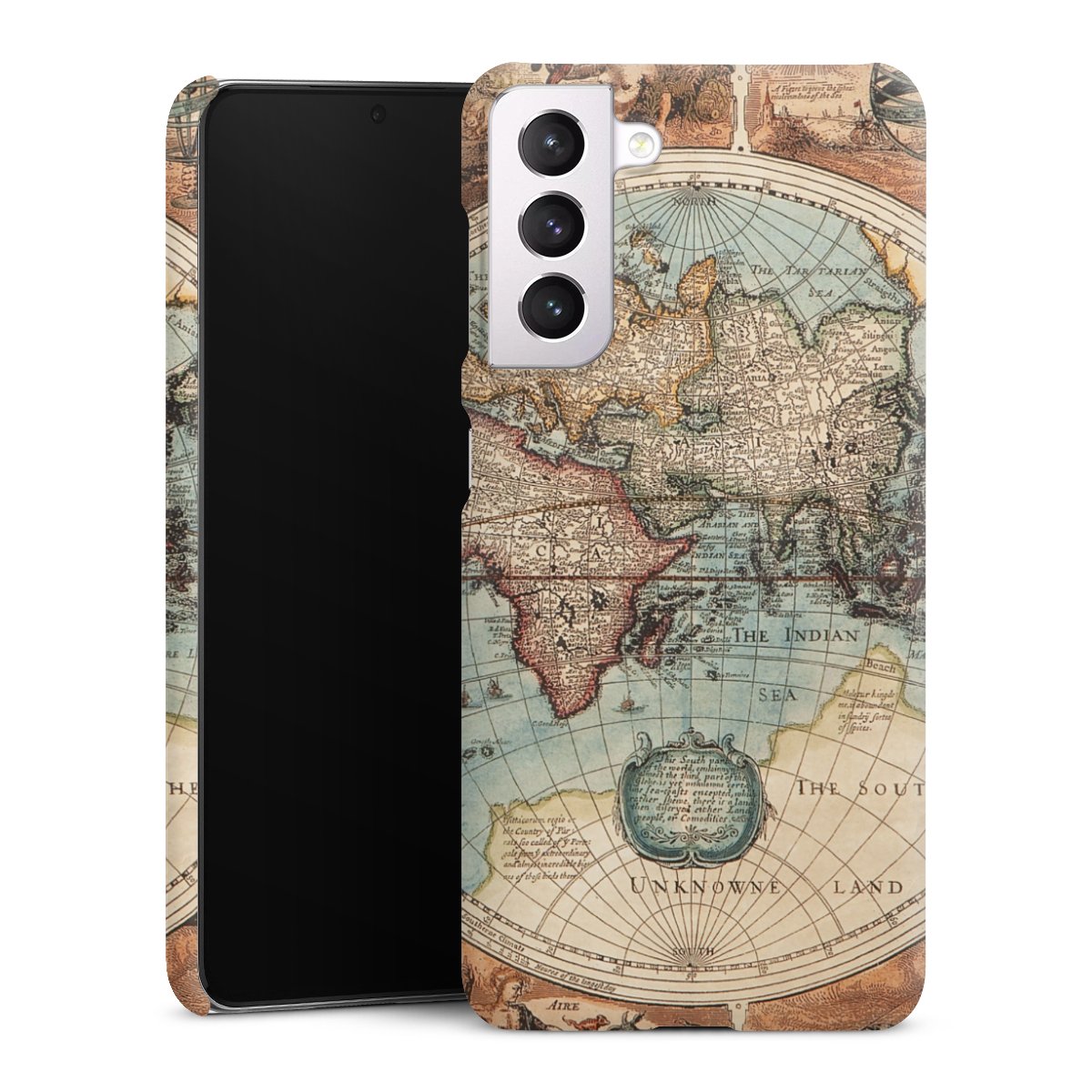 Galaxy S21 5G Handy Premium Case Smartphone Handyhülle Schutzhülle matt World Map Vintage Map Premium Case