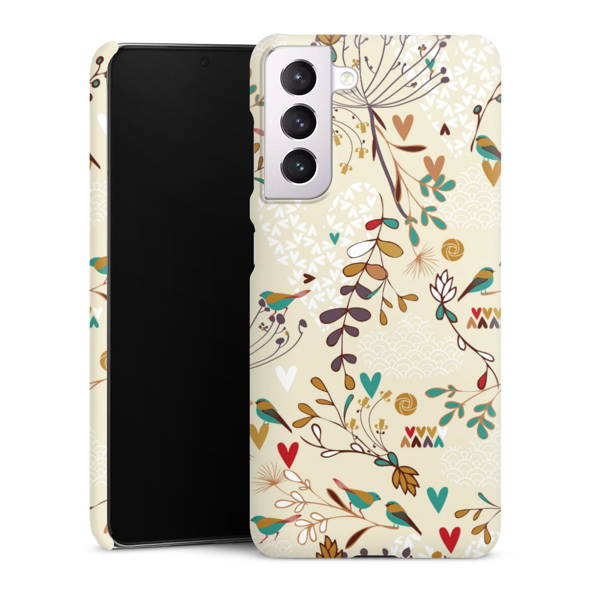 Galaxy S21 5G Handy Premium Case Smartphone Handyhülle Schutzhülle matt Bird Flowers Retro Premium Case