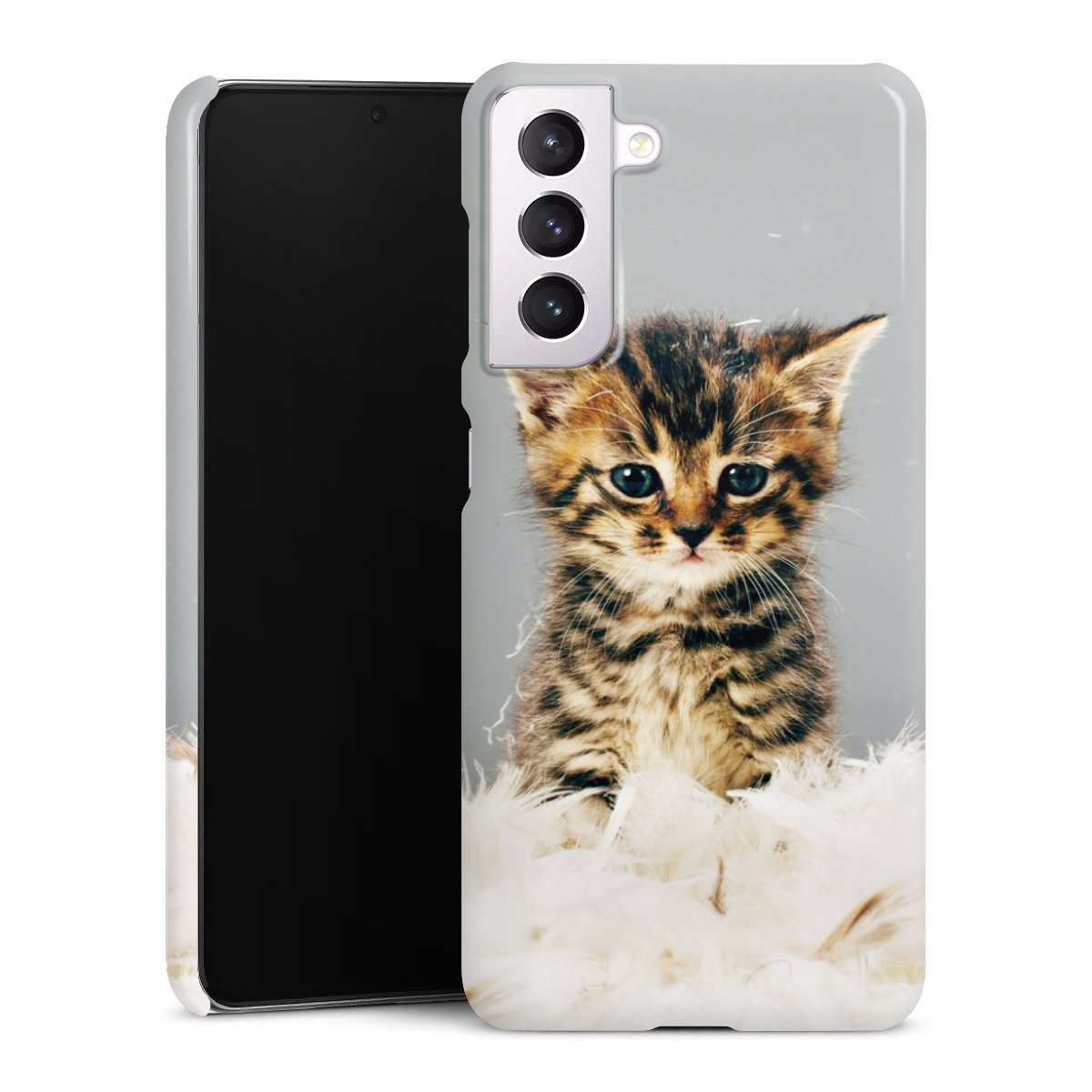 Galaxy S21 5G Handy Premium Case Smartphone Handyhülle Schutzhülle glänzend Cat Feather Pet Premium Case