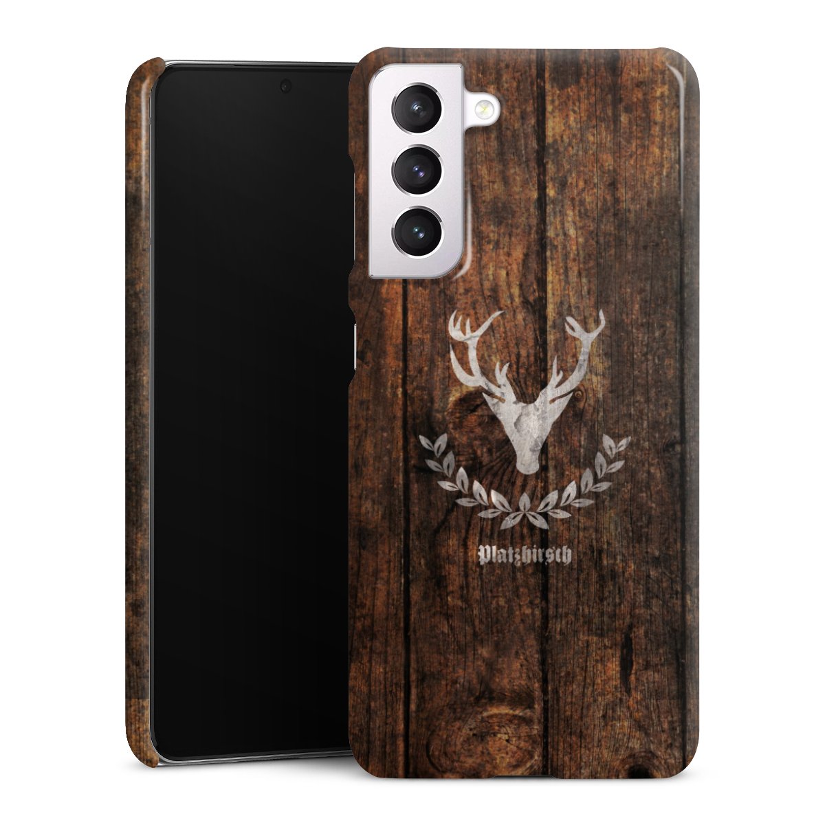 Galaxy S21 5G Handy Premium Case Smartphone Handyhülle Schutzhülle glänzend Deer Wood Wooden Look Premium Case