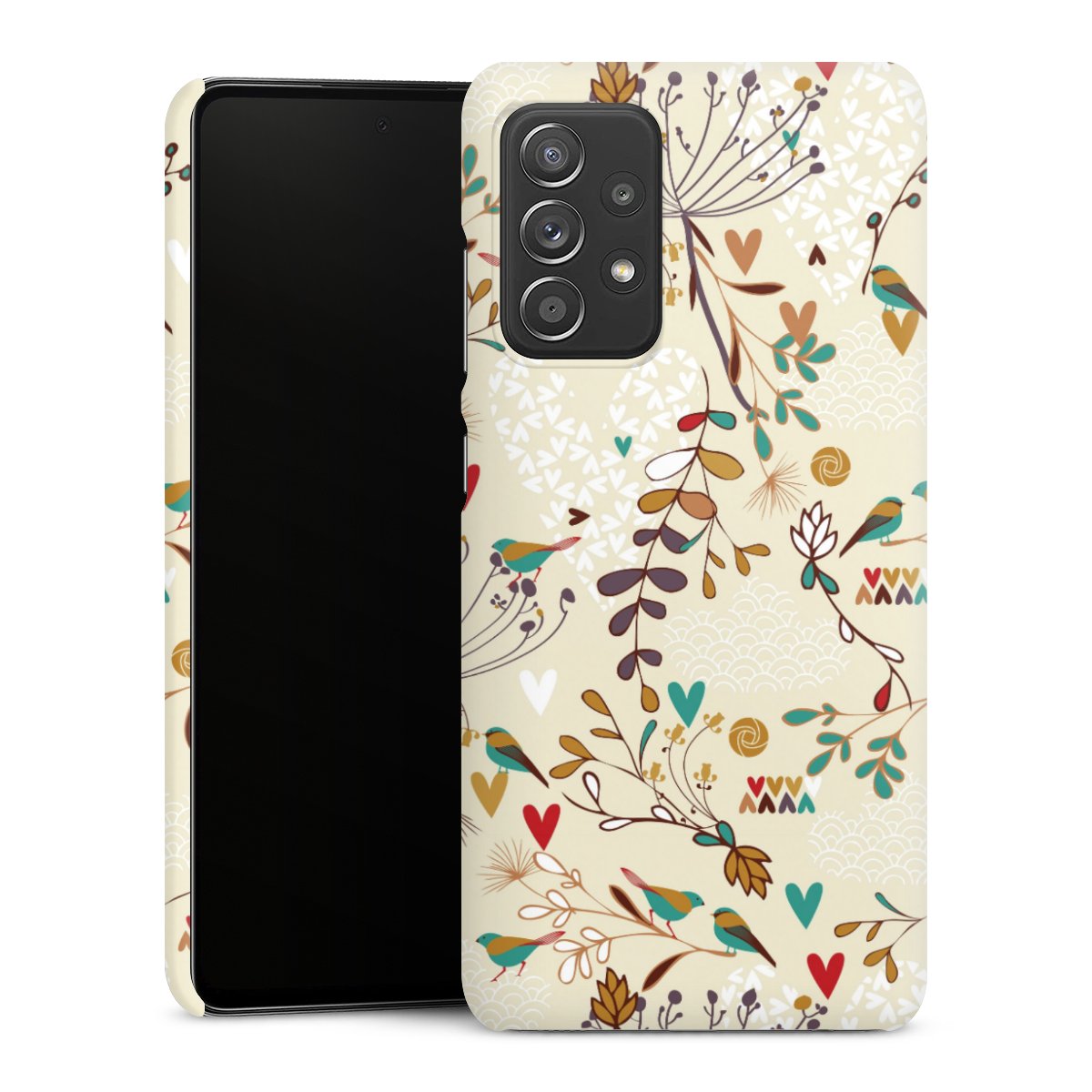 Galaxy A52s 5G Handy Premium Case Smartphone Handyhülle Schutzhülle matt Bird Flowers Retro Premium Case