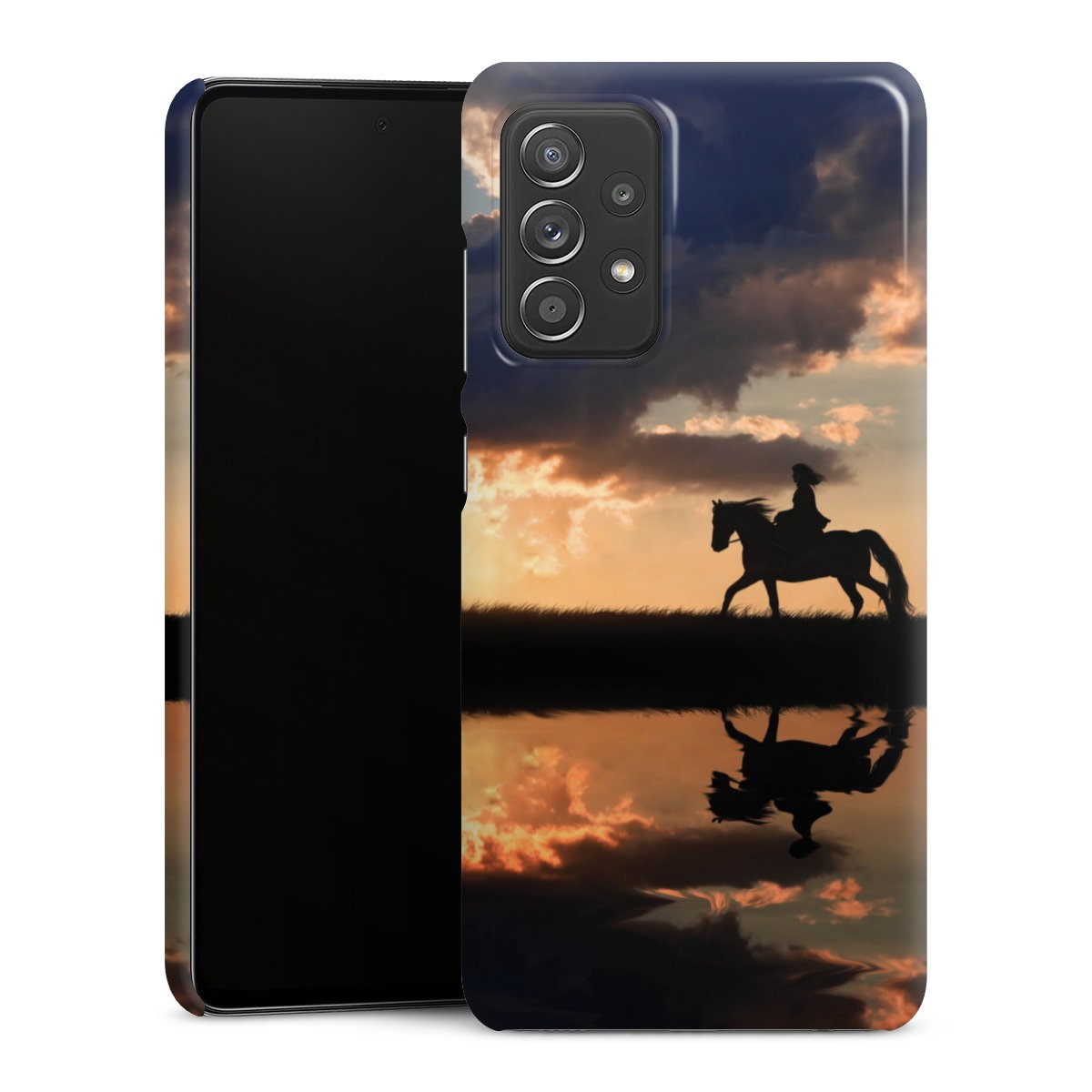 Galaxy A52 Handy Premium Case Smartphone Handyhülle Schutzhülle glänzend Horse Sunset Horseback Riding Premium Case