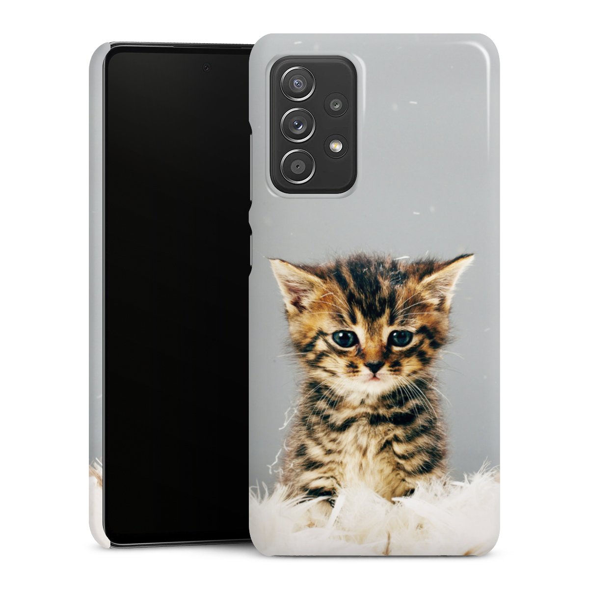 Galaxy A52 Handy Premium Case Smartphone Handyhülle Schutzhülle glänzend Cat Feather Pet Premium Case