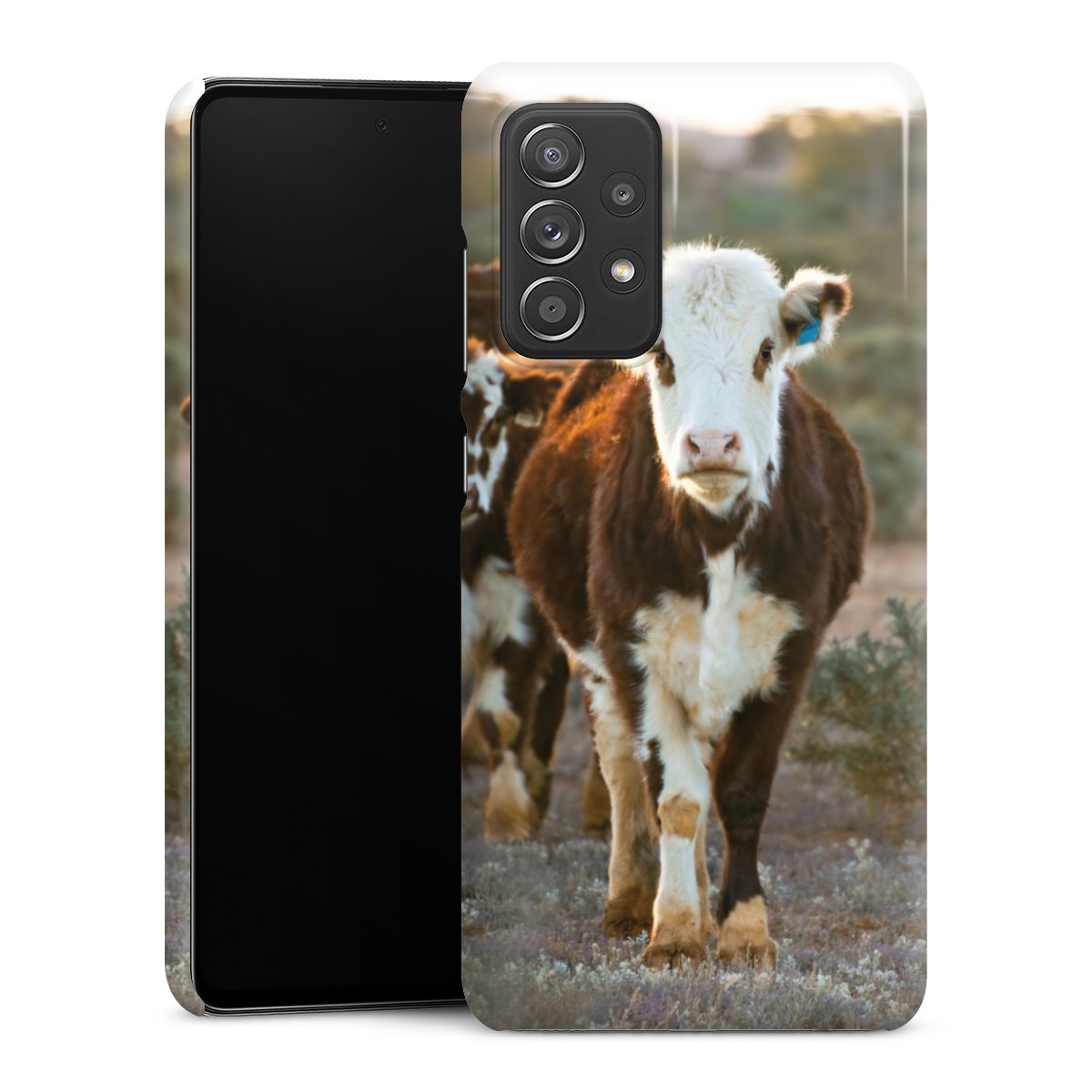 Galaxy A52 Handy Premium Case Smartphone Handyhülle Schutzhülle glänzend Cow Farmer Calf Premium Case