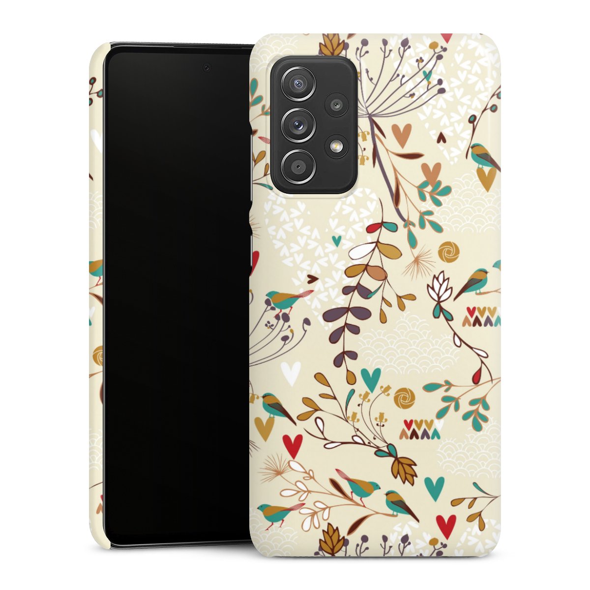 Galaxy A52 Handy Premium Case Smartphone Handyhülle Schutzhülle glänzend Bird Flowers Retro Premium Case