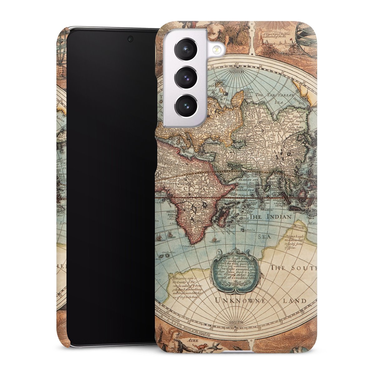 Galaxy S21 FE 5G Handy Premium Case Smartphone Handyhülle Schutzhülle matt World Map Vintage Map Premium Case