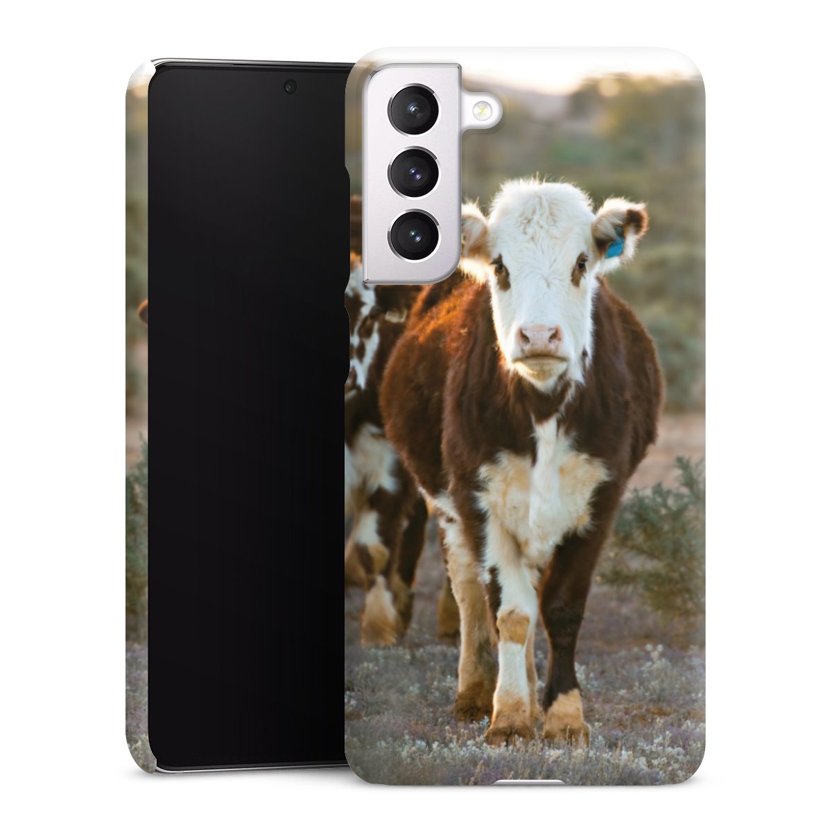 Galaxy S21 FE 5G Handy Premium Case Smartphone Handyhülle Schutzhülle matt Cow Farmer Calf Premium Case