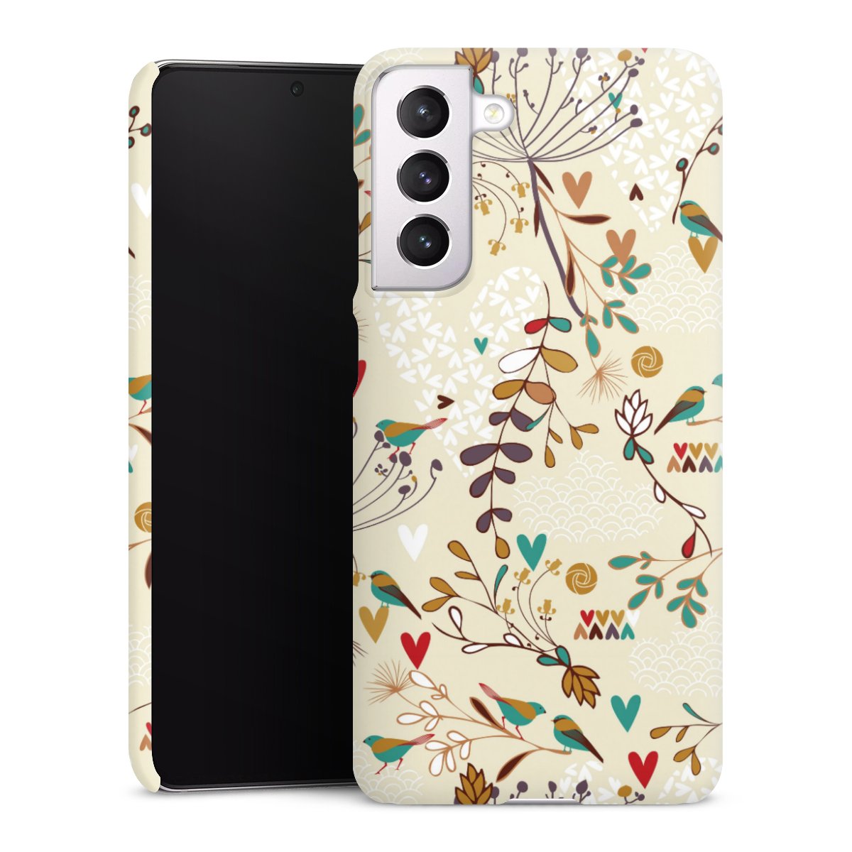 Galaxy S21 FE 5G Handy Premium Case Smartphone Handyhülle Schutzhülle matt Bird Flowers Retro Premium Case