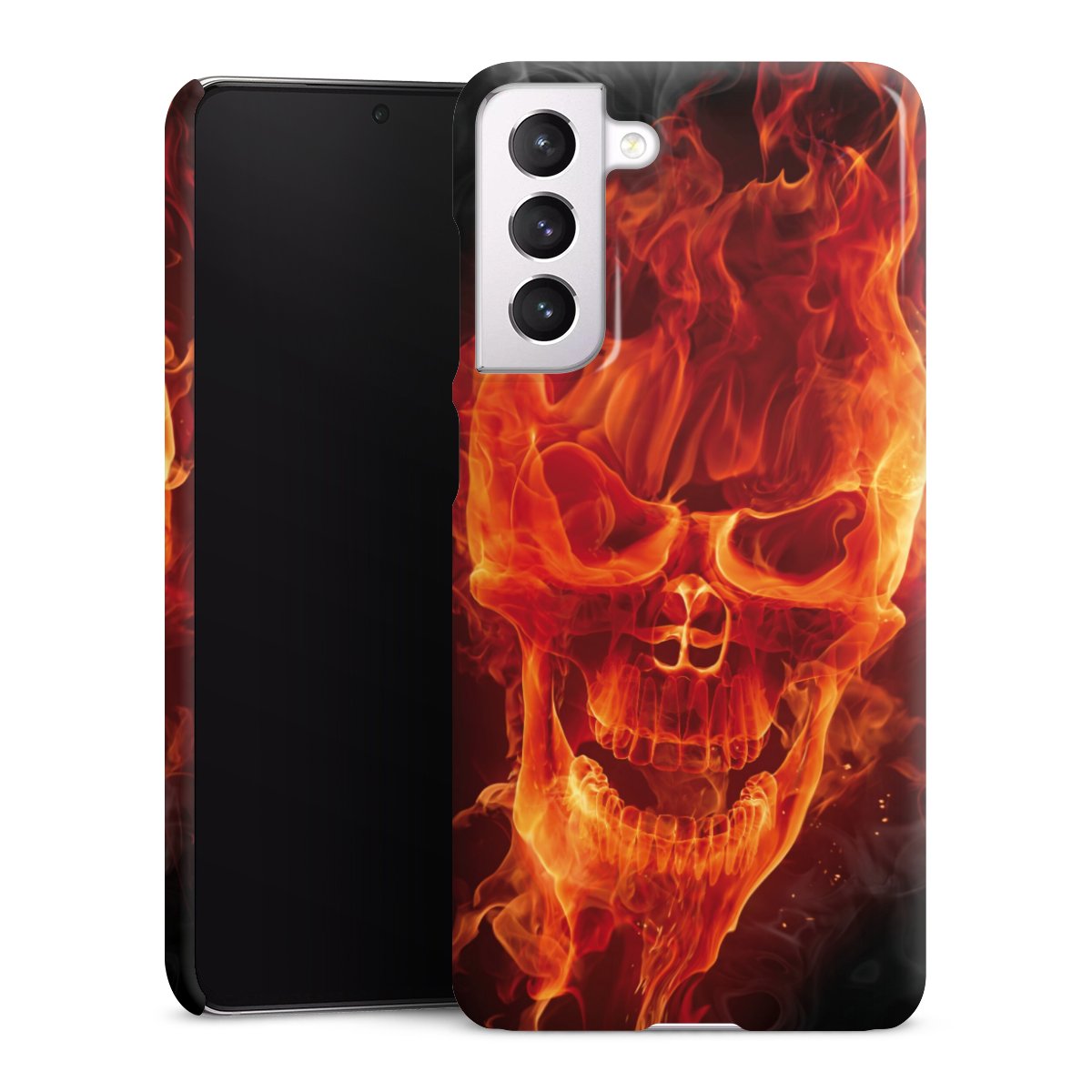 Galaxy S21 FE 5G Handy Premium Case Smartphone Handyhülle Schutzhülle glänzend Totenkopf Skull Fire Premium Case