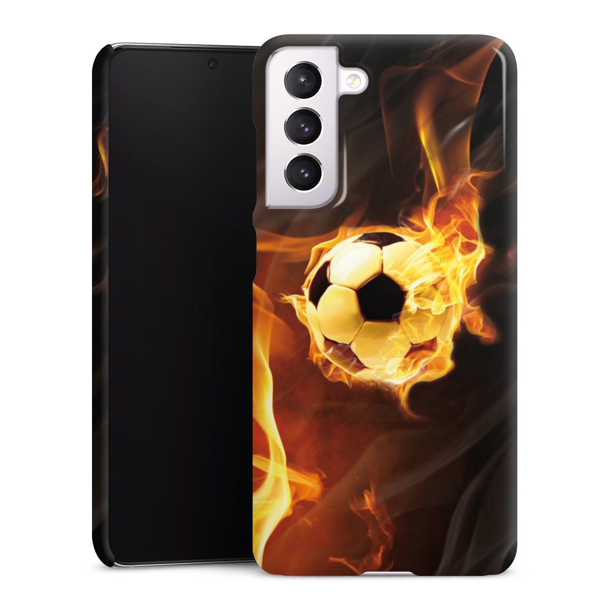 Galaxy S21 FE 5G Handy Premium Case Smartphone Handyhülle Schutzhülle glänzend Ball Fire Soccer Premium Case