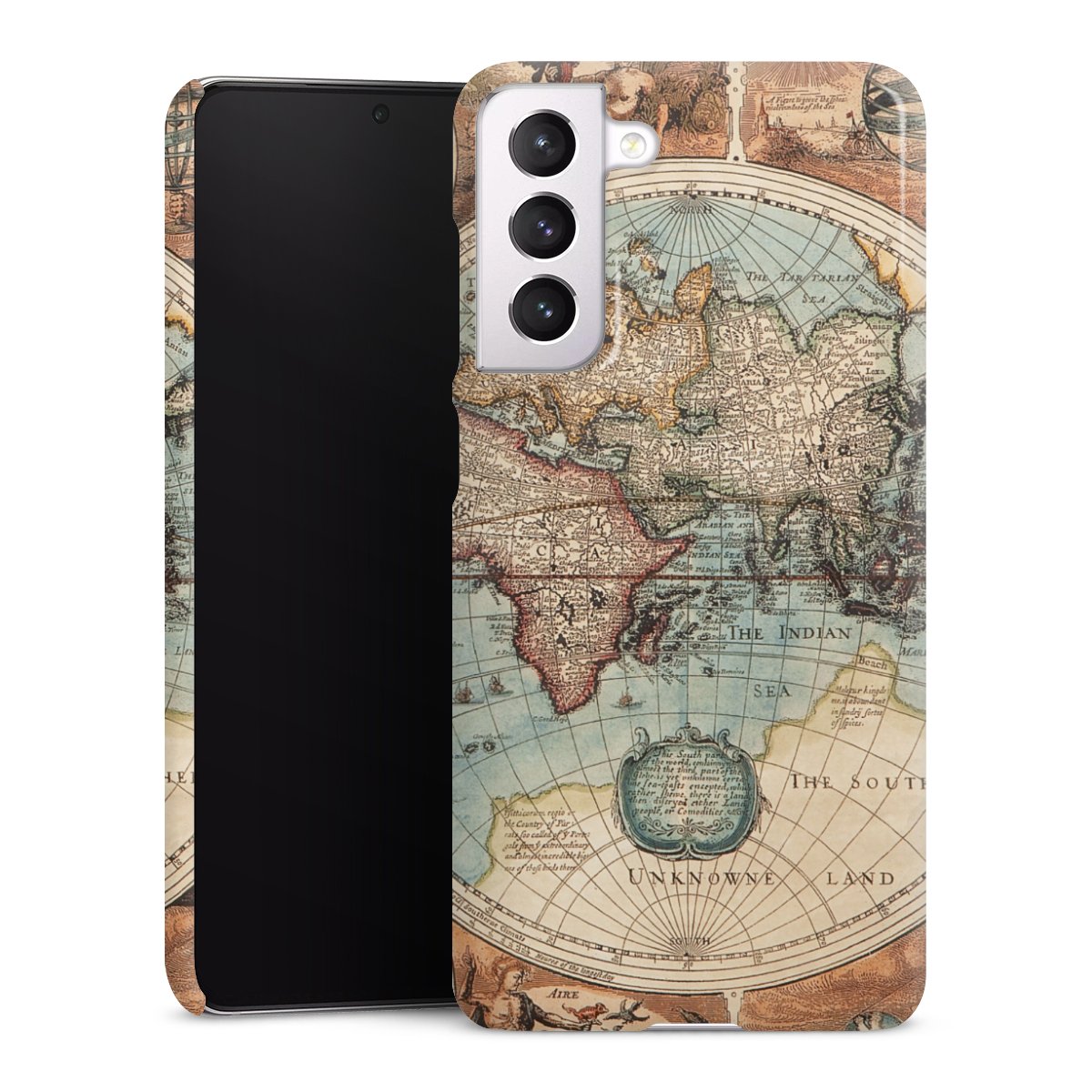 Galaxy S21 FE 5G Handy Premium Case Smartphone Handyhülle Schutzhülle glänzend World Map Vintage Map Premium Case