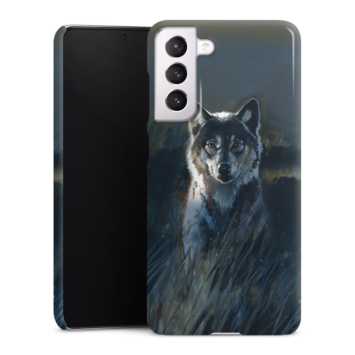 Galaxy S21 FE 5G Handy Premium Case Smartphone Handyhülle Schutzhülle glänzend Nature Wolf Painting Premium Case