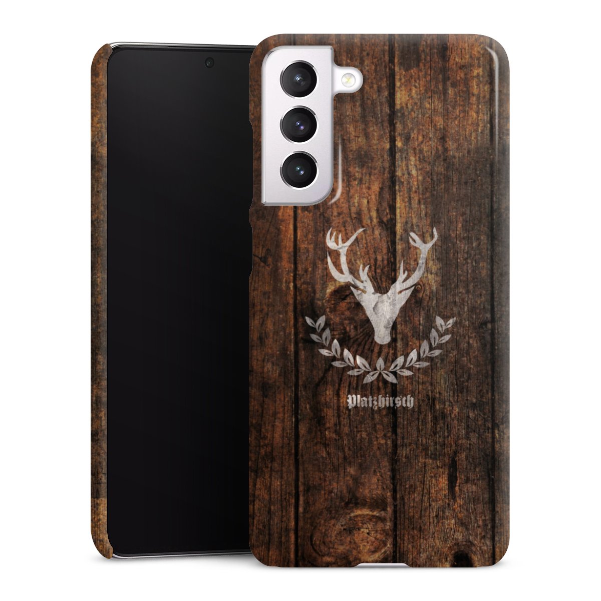 Galaxy S21 FE 5G Handy Premium Case Smartphone Handyhülle Schutzhülle glänzend Deer Wood Wooden Look Premium Case