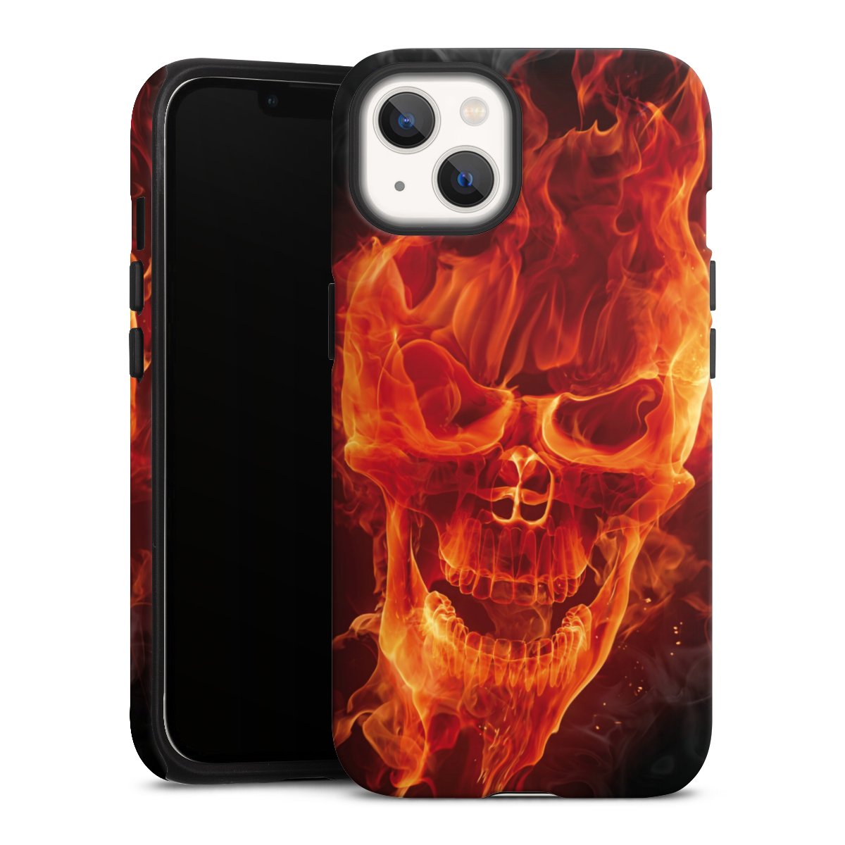 iPhone 13 Handy Panzer Handyhülle robuste Outdoor Hülle Schutzhülle matt Totenkopf Skull Fire Tough Case