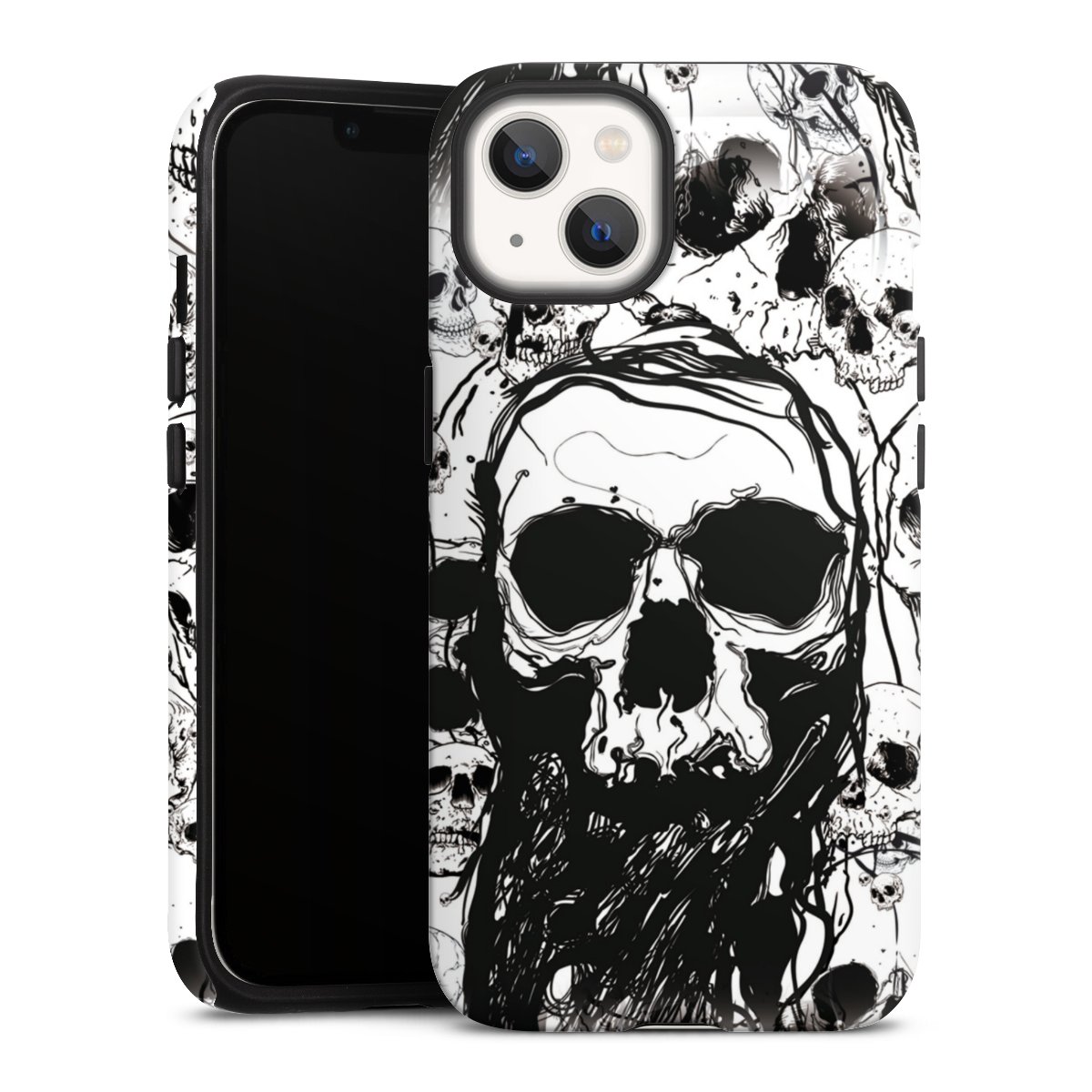 iPhone 13 Handy Panzer Handyhülle robuste Outdoor Hülle Schutzhülle matt Totenkopf Halloween Tough Case