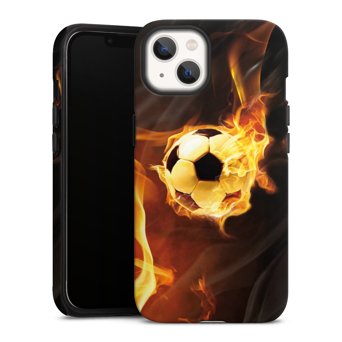 iPhone 13 Handy Panzer Handyhülle robuste Outdoor Hülle Schutzhülle matt Ball Fire Soccer Tough Case