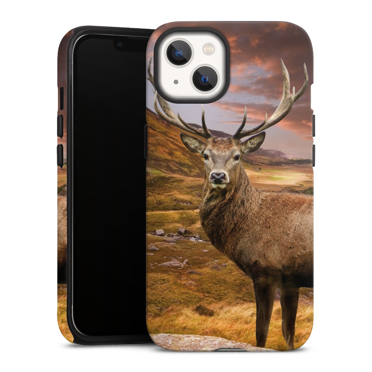 iPhone 13 Handy Panzer Handyhülle robuste Outdoor Hülle Schutzhülle matt Meadow Mountain Deer Tough Case