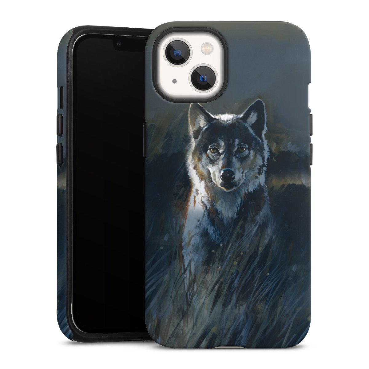 iPhone 13 Handy Panzer Handyhülle robuste Outdoor Hülle Schutzhülle matt Nature Wolf Painting Tough Case