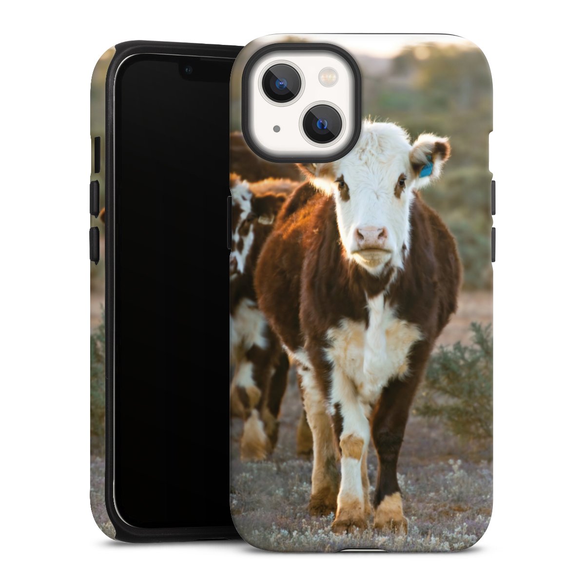 iPhone 13 Handy Panzer Handyhülle robuste Outdoor Hülle Schutzhülle matt Cow Farmer Calf Tough Case