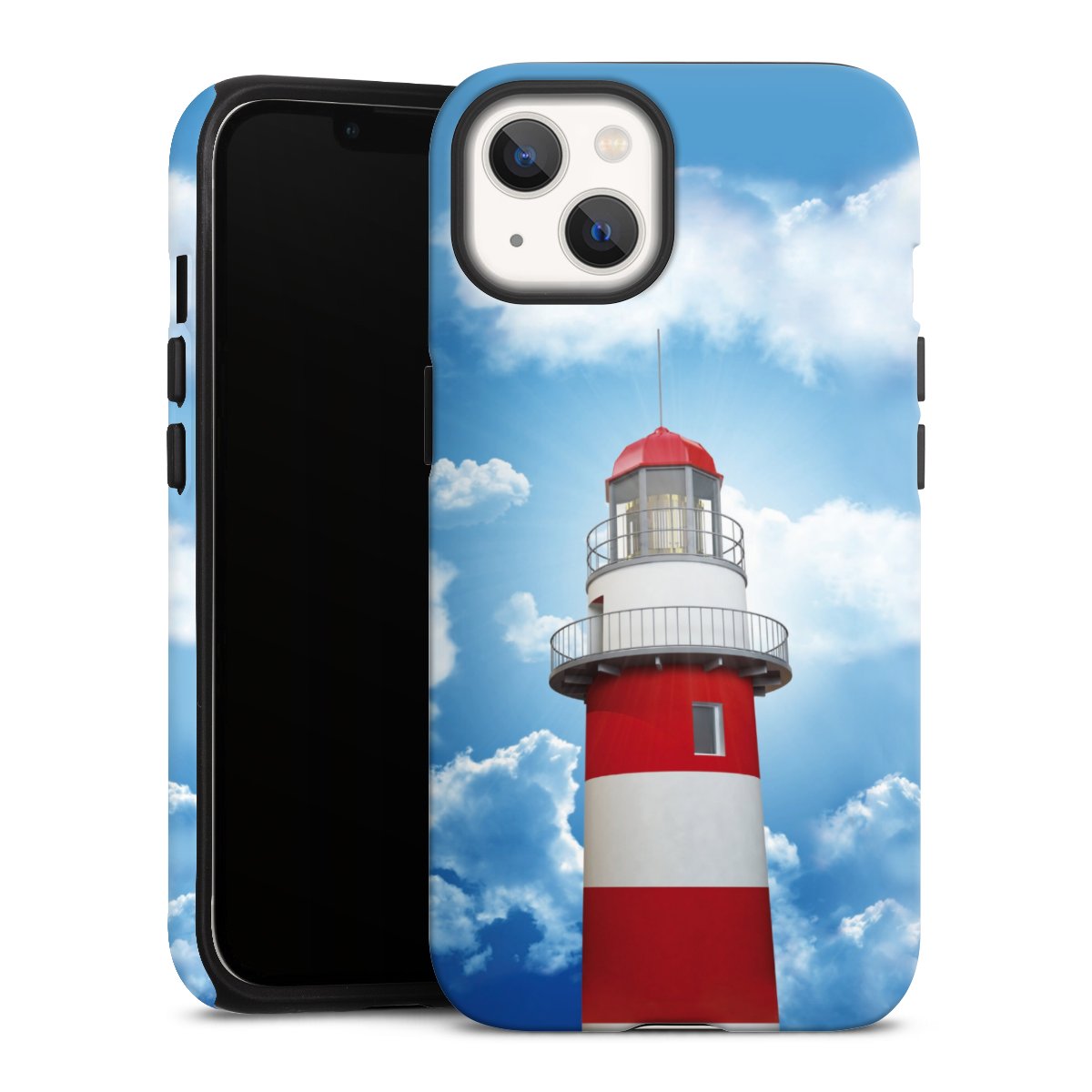 iPhone 13 Handy Panzer Handyhülle robuste Outdoor Hülle Schutzhülle matt Lighthouse Sky Cloud Tough Case