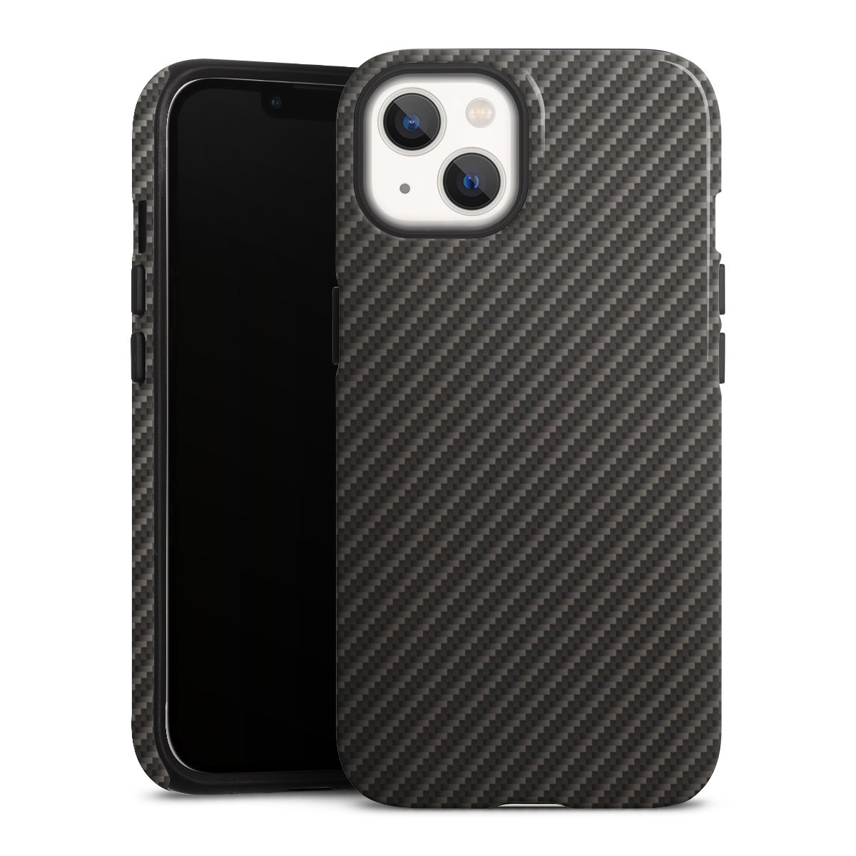 iPhone 13 Handy Panzer Handyhülle robuste Outdoor Hülle Schutzhülle glänzend Metallic Look Carbon Muster Tough Case