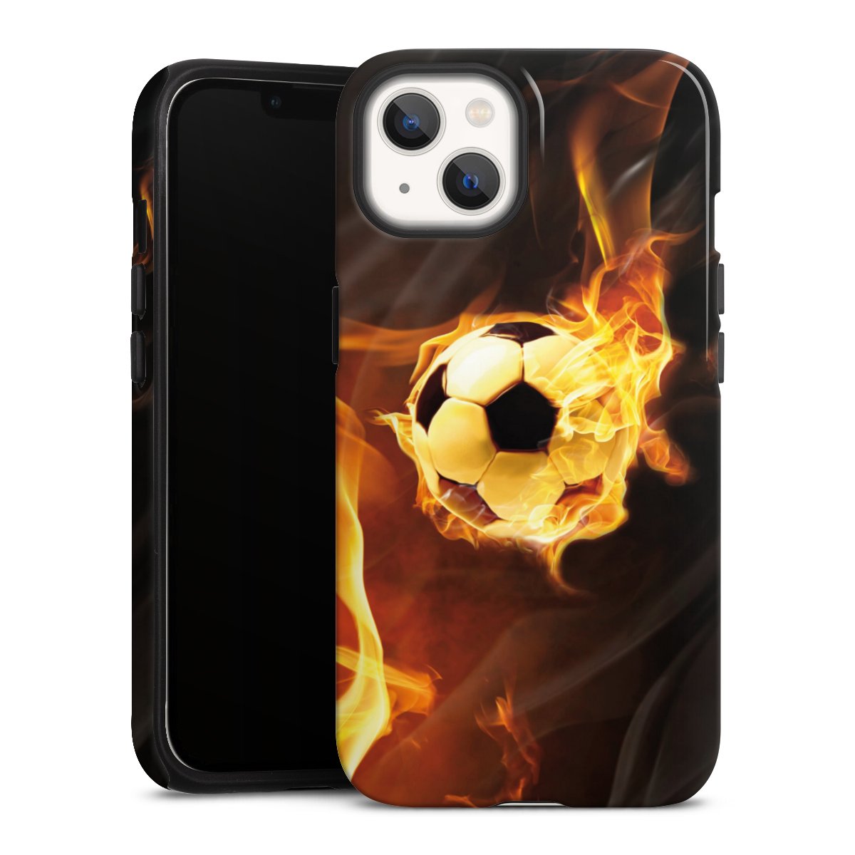 iPhone 13 Handy Panzer Handyhülle robuste Outdoor Hülle Schutzhülle glänzend Ball Fire Soccer Tough Case