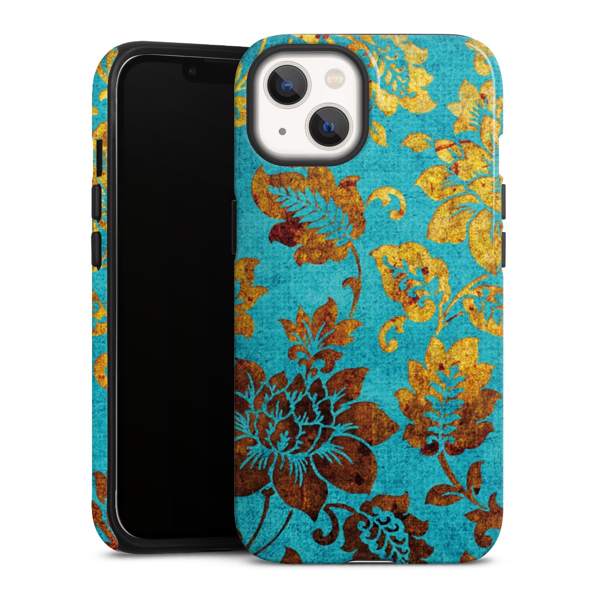 iPhone 13 Handy Panzer Handyhülle robuste Outdoor Hülle Schutzhülle glänzend Ornament Vintage Flowers Tough Case