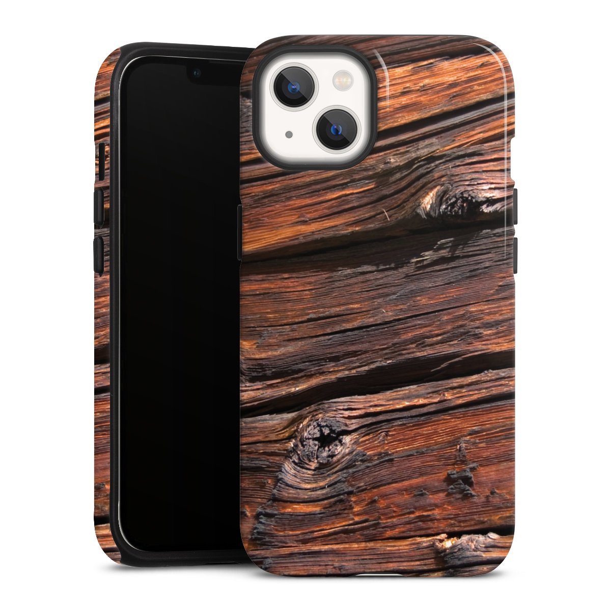 iPhone 13 Handy Panzer Handyhülle robuste Outdoor Hülle Schutzhülle glänzend Beams Wooden Look Wood Tough Case