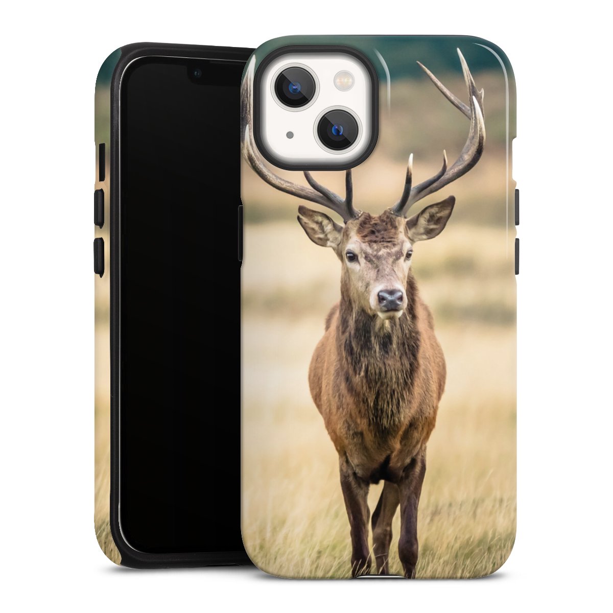 iPhone 13 Handy Panzer Handyhülle robuste Outdoor Hülle Schutzhülle glänzend Deer Meadow Forrest Tough Case