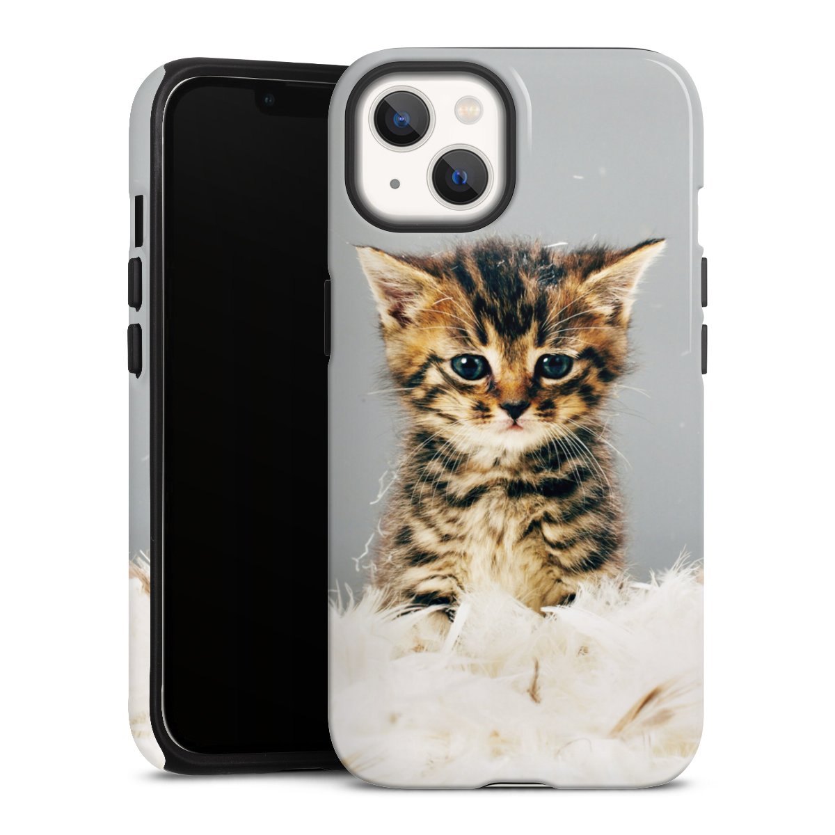 iPhone 13 Handy Panzer Handyhülle robuste Outdoor Hülle Schutzhülle glänzend Cat Feather Pet Tough Case