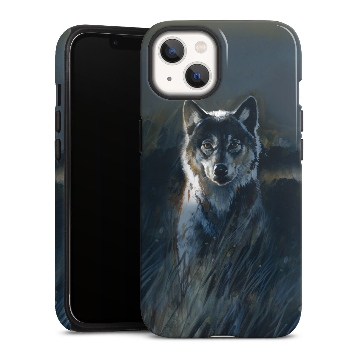 iPhone 13 Handy Panzer Handyhülle robuste Outdoor Hülle Schutzhülle glänzend Nature Wolf Painting Tough Case