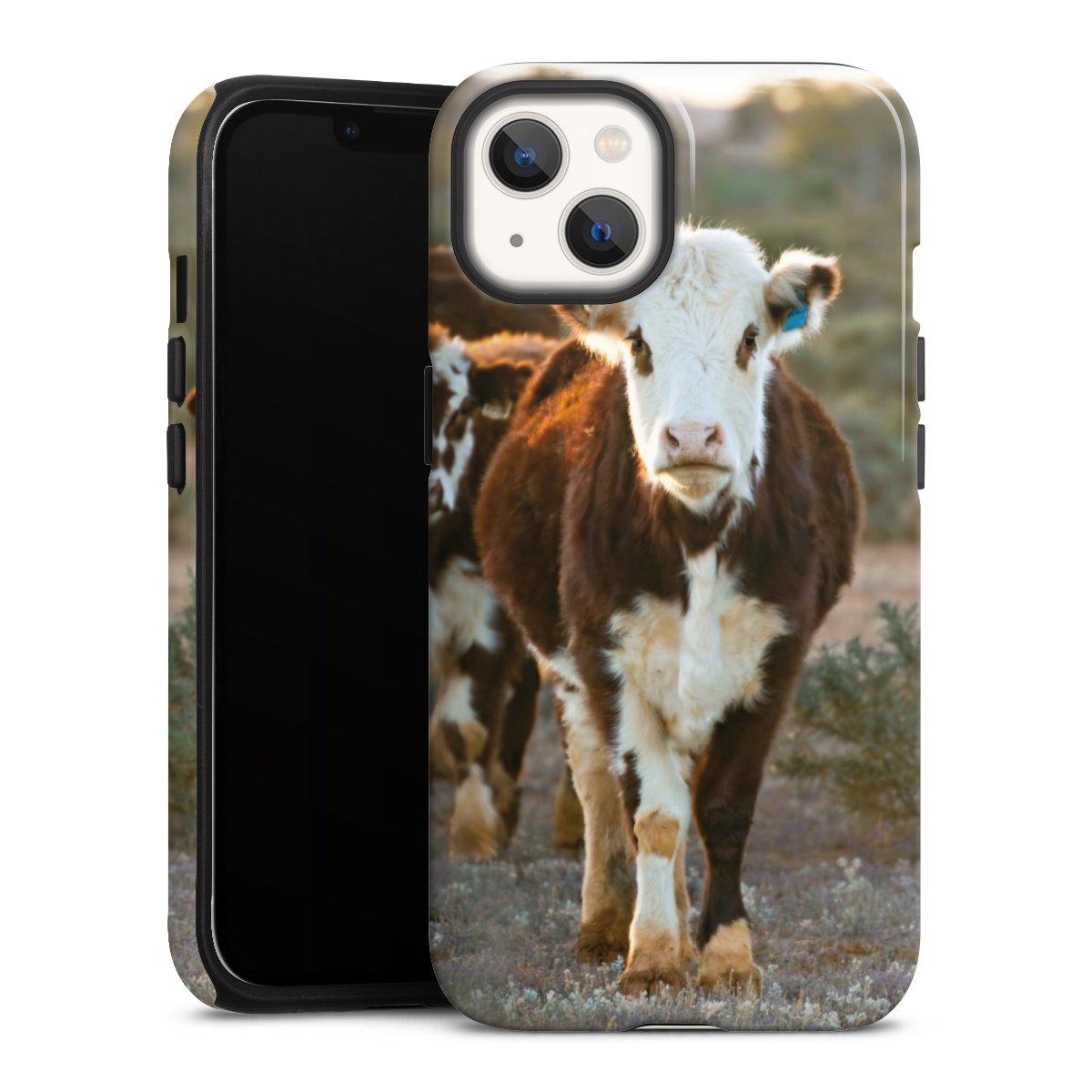 iPhone 13 Handy Panzer Handyhülle robuste Outdoor Hülle Schutzhülle glänzend Cow Farmer Calf Tough Case